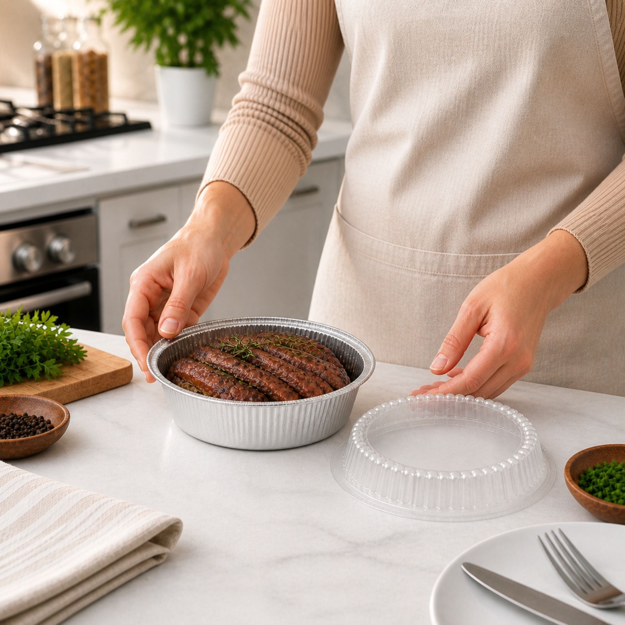 9” Aluminum Disposable Foil Round Pans with Dome Lids