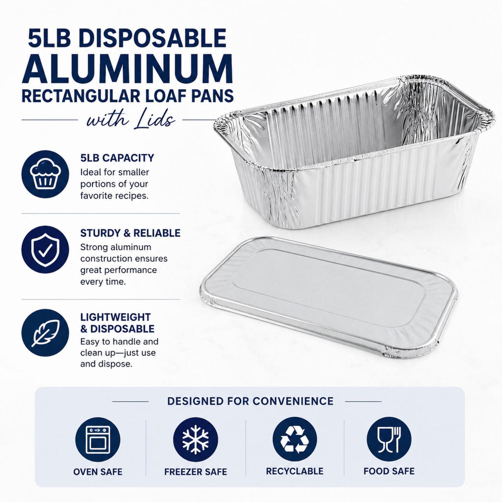 5lb Disposable Aluminum Rectangular Loaf Pans with Lids