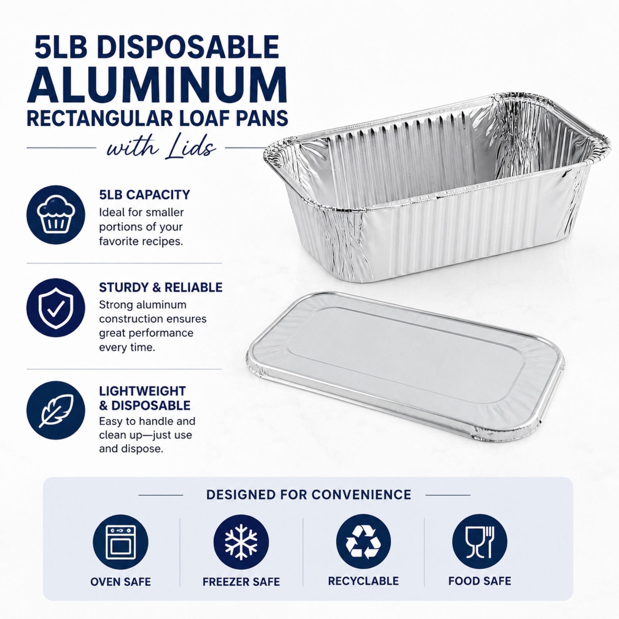 5lb Disposable Aluminum Rectangular Loaf Pans with Lids