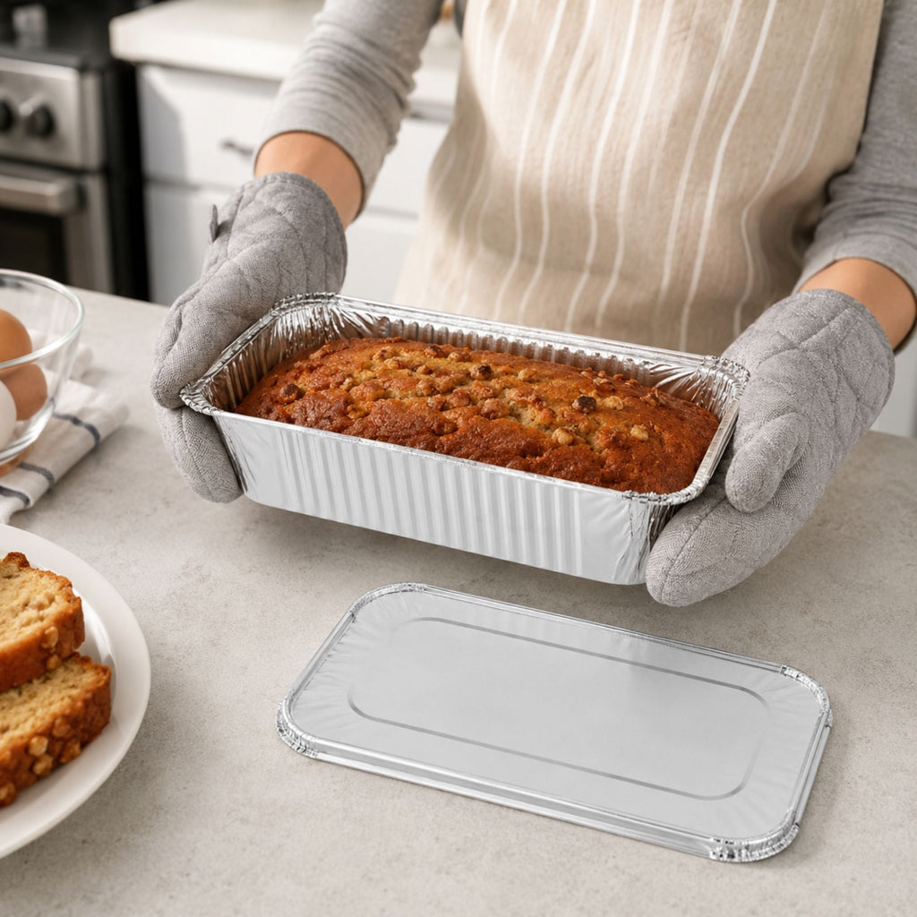 5lb Disposable Aluminum Rectangular Loaf Pans with Lids