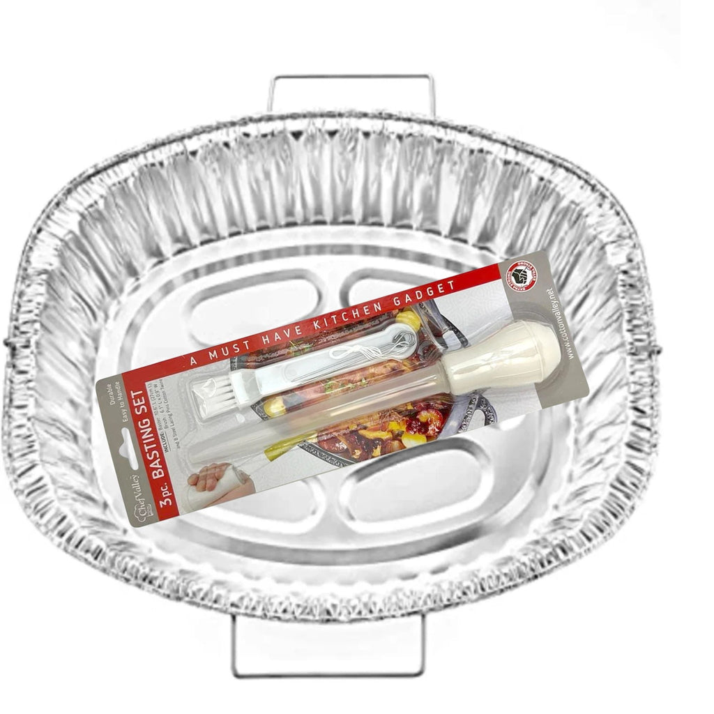 Oval Turkey Roasting  Aluminum Pan with Handles & Free 3-in-1 Basting Kit