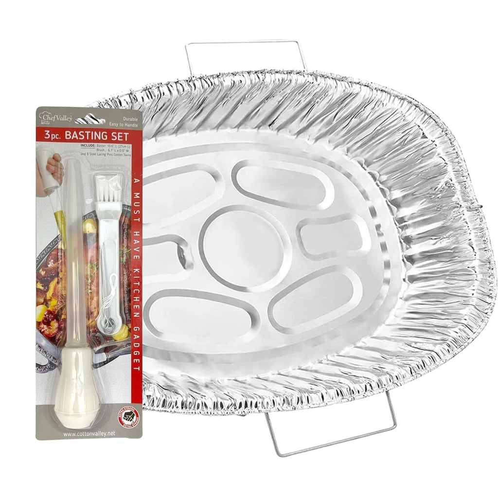 Oval Turkey Roasting  Aluminum Pan with Handles & Free 3-in-1 Basting Kit