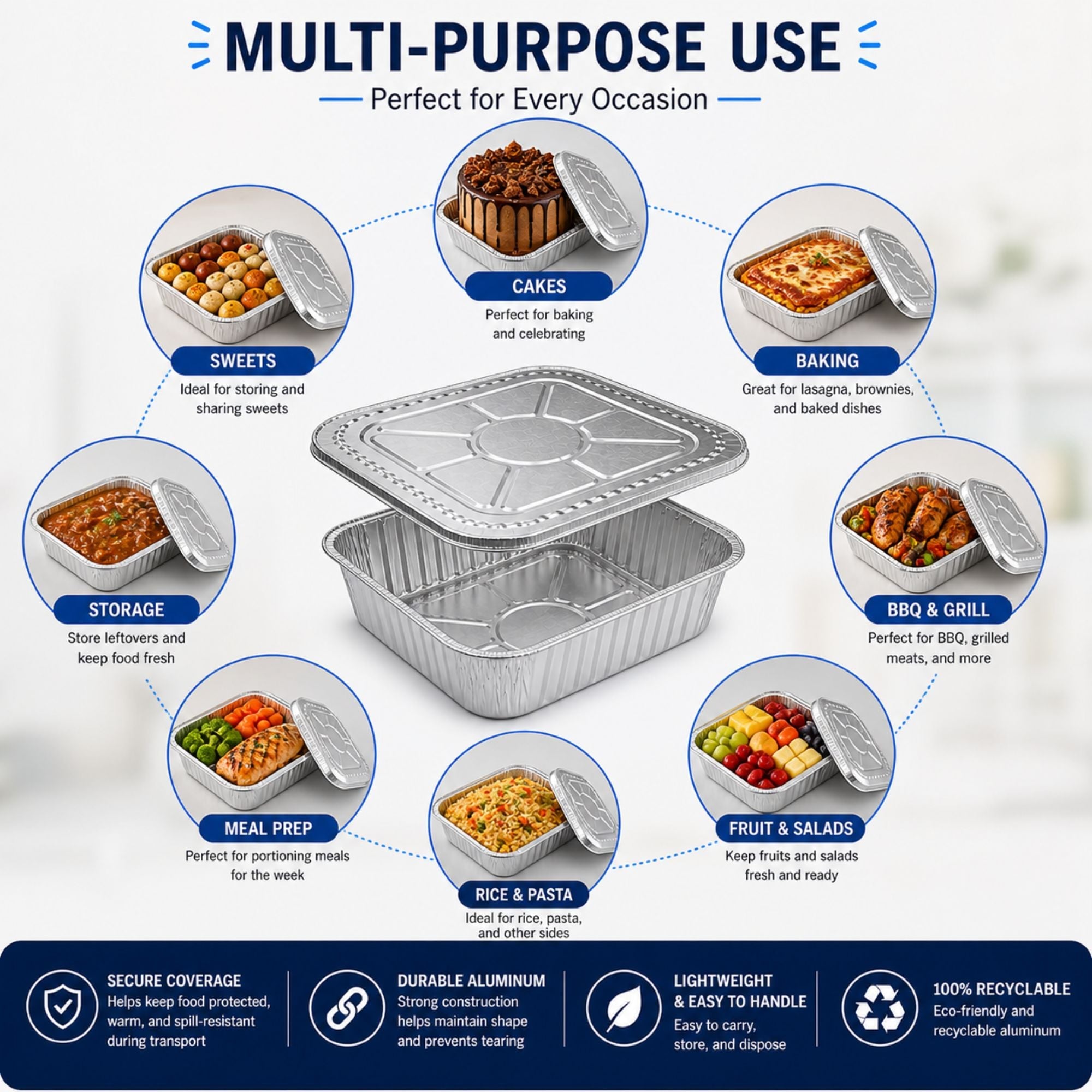 8" Square Deep Aluminum Disposable Pans with Lids