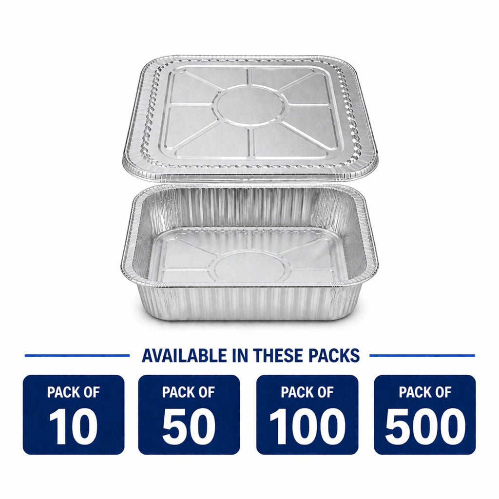 8" Square Deep Aluminum Disposable Pans with Lids