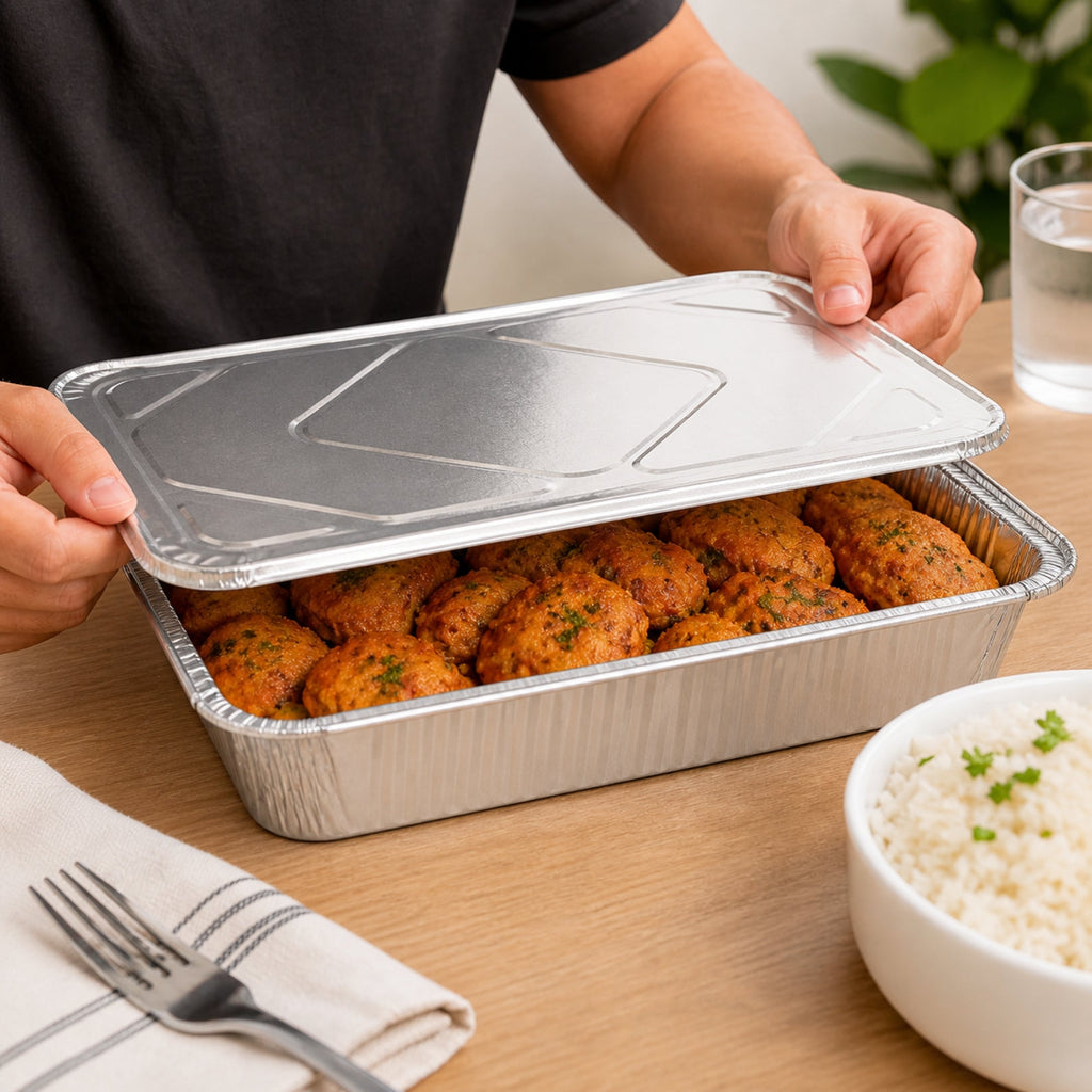 9×13 Half Size Pans with Lids Regular Weight Aluminum Disposable