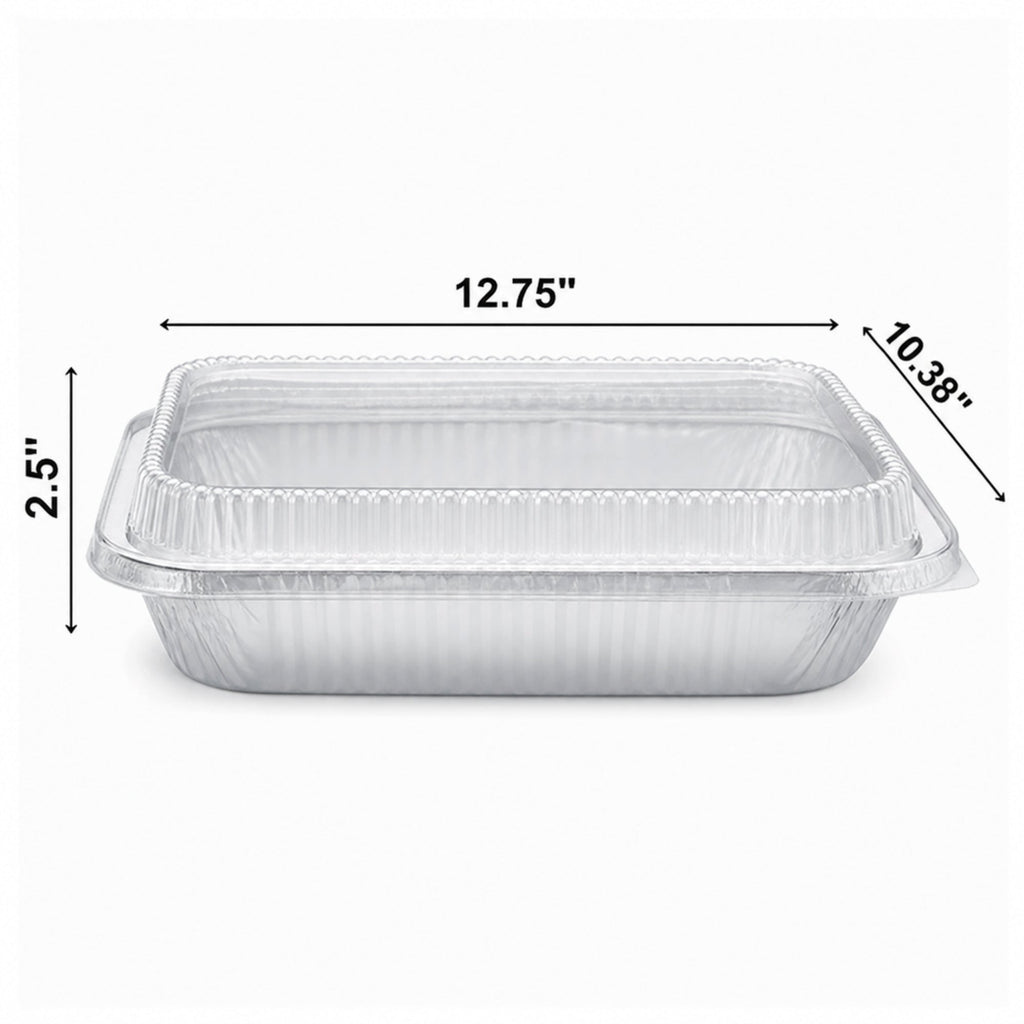 9×13 Deep Half Size Regular Weight Aluminum Pans with Dome Lids