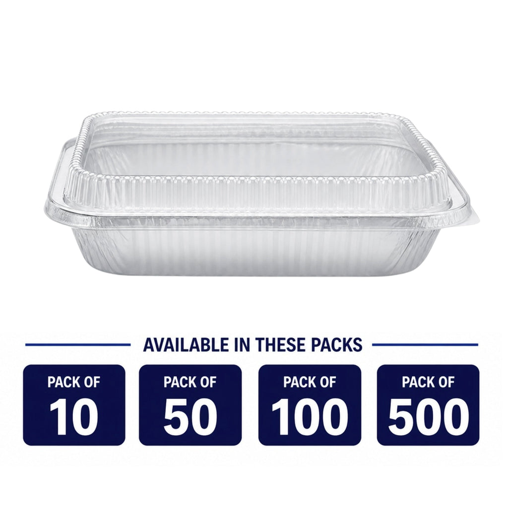 9×13 Deep Half Size Regular Weight Aluminum Pans with Dome Lids
