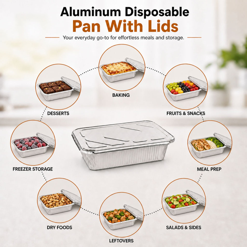 9×13 Half Size Pans with Lids Regular Weight Aluminum Disposable