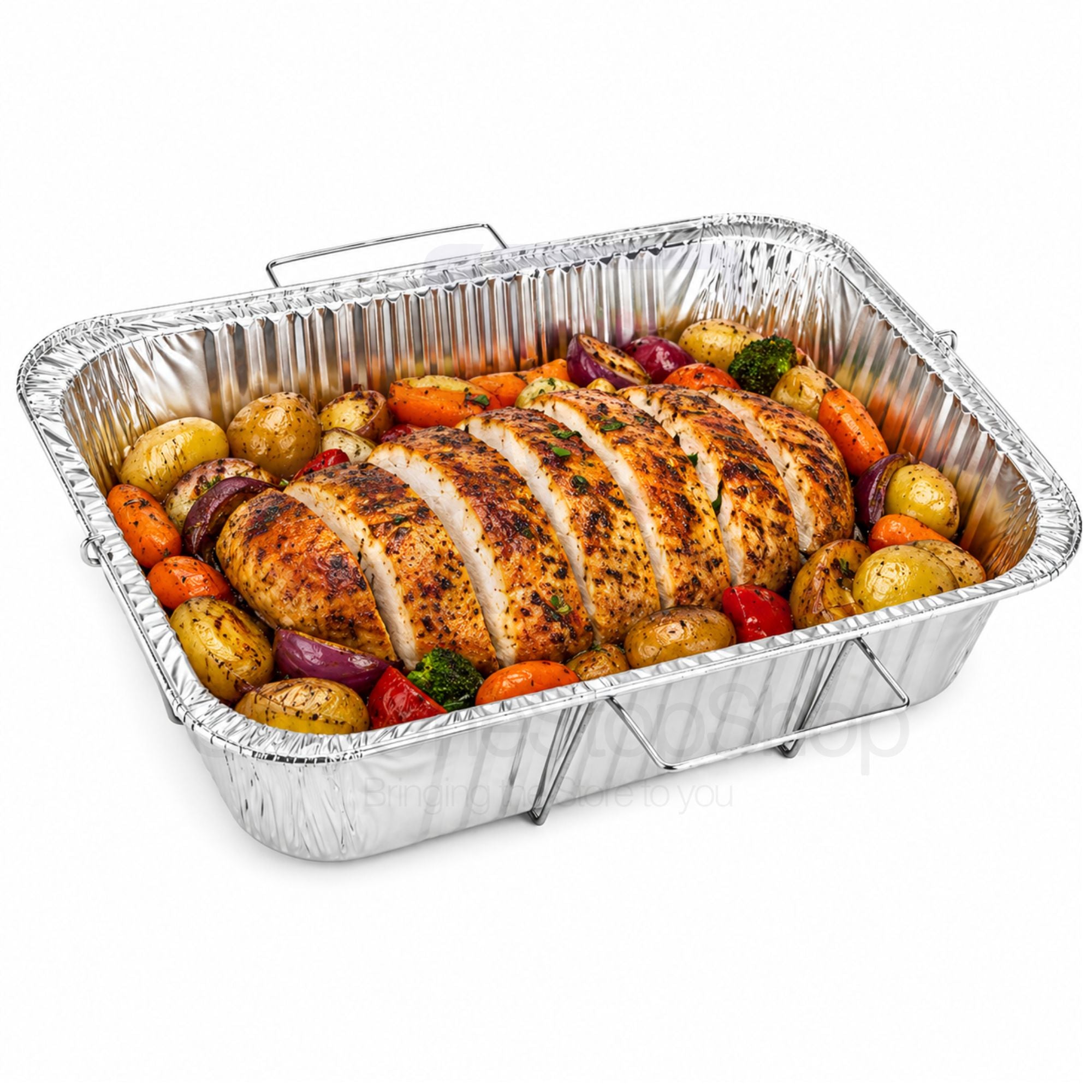 9X13 inches Half Size Pans with Handle Rack & Lids Disposable Aluminum