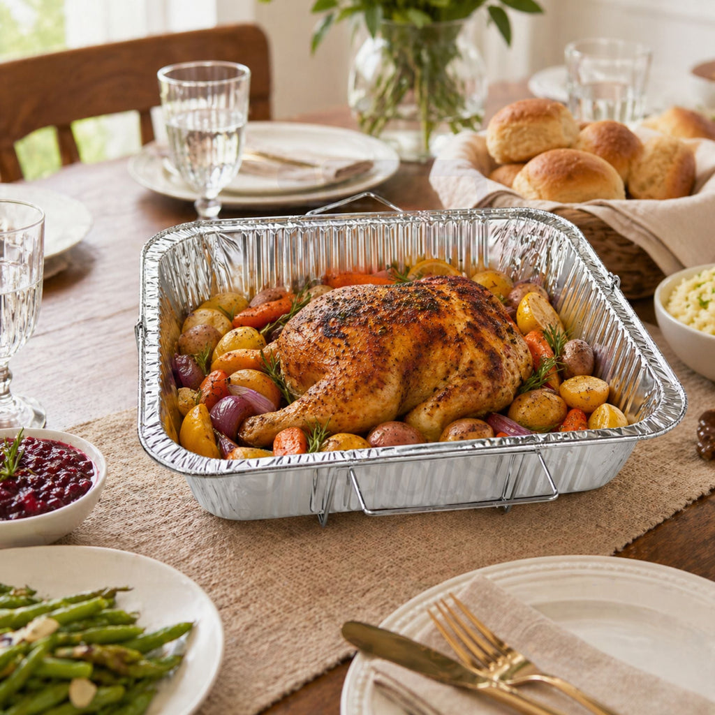 9X13 inches Half Size Pans with Handle Rack & Lids Disposable Aluminum