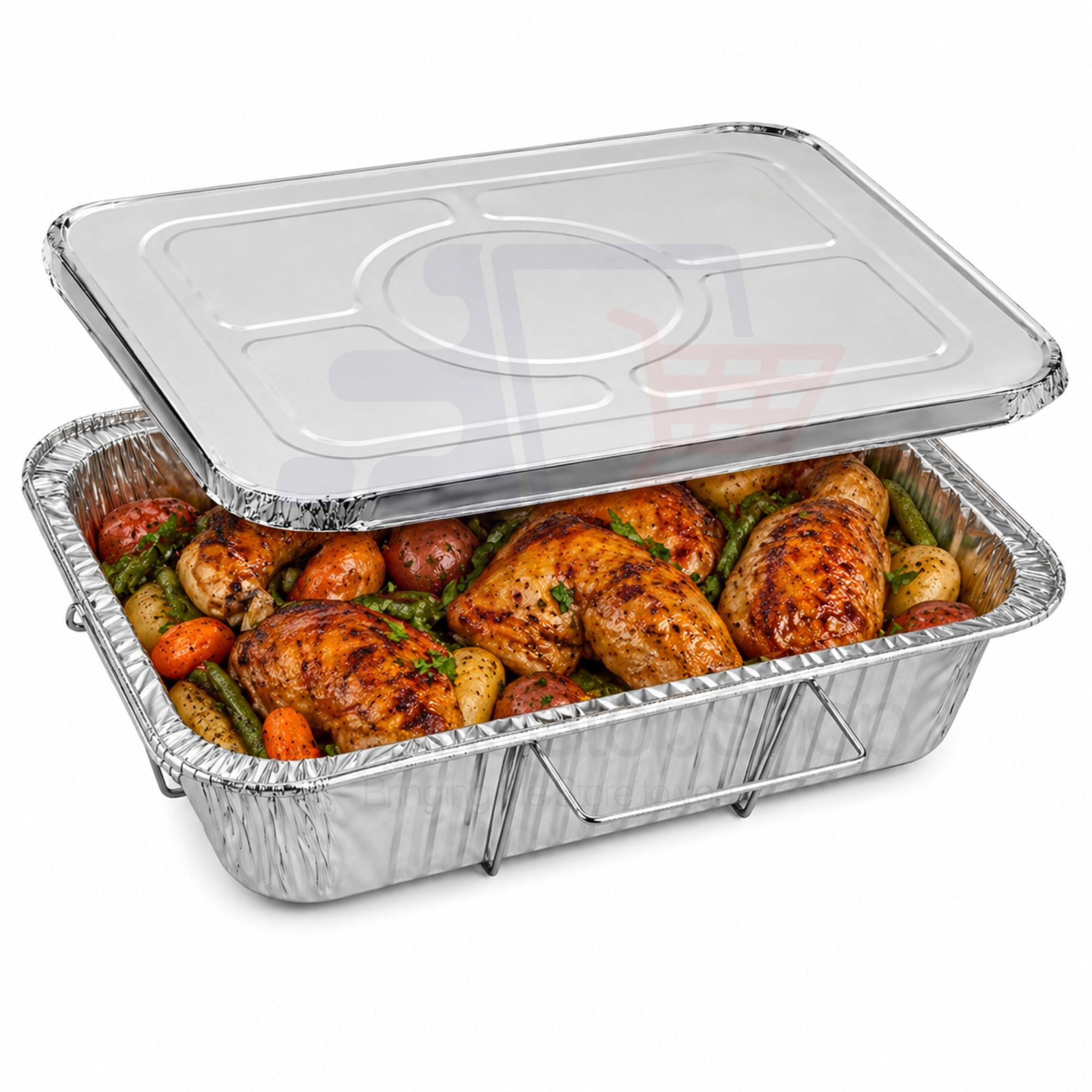 9X13 inches Half Size Pans with Handle Rack & Lids Disposable Aluminum