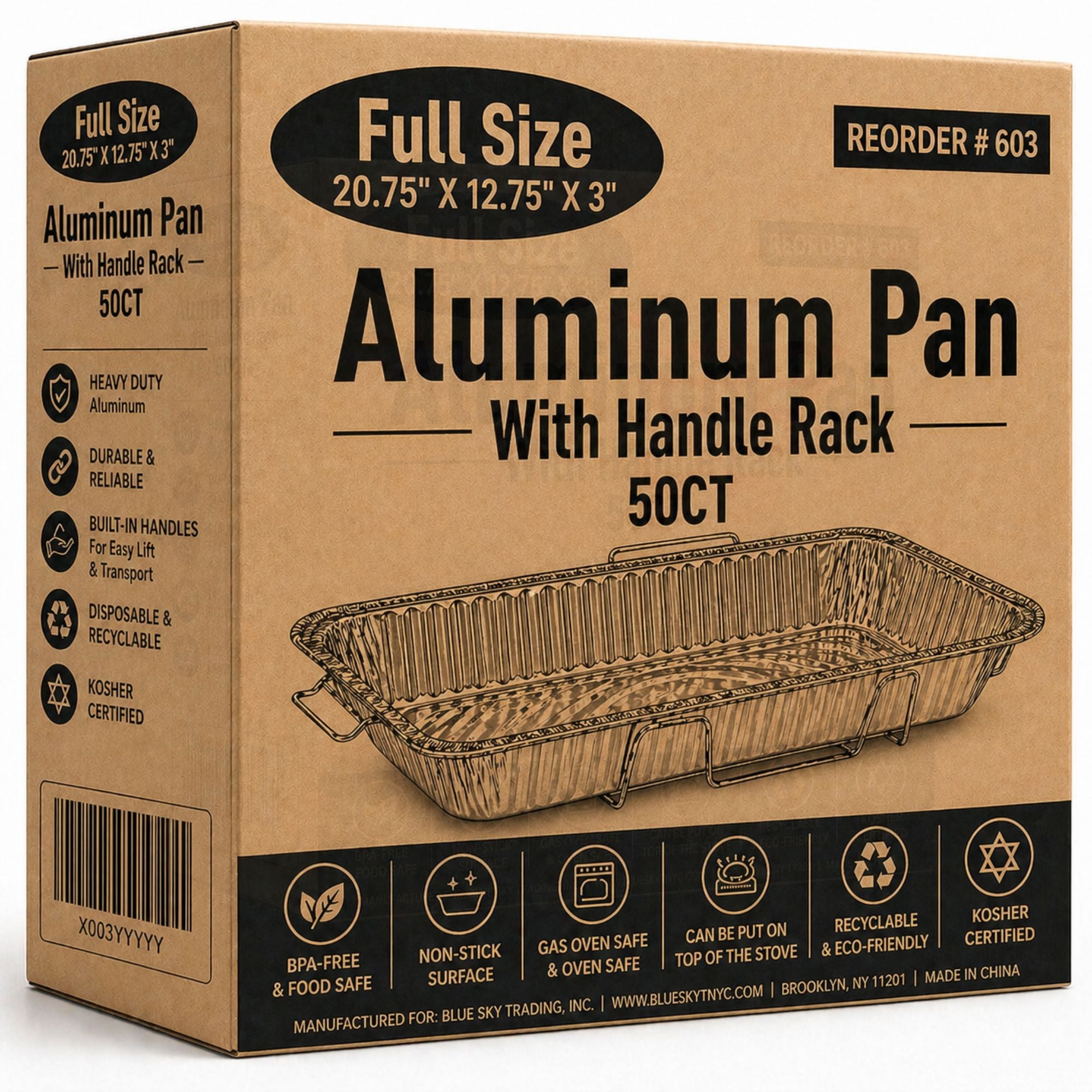 *WHOLESALE* 20.75X12.75X3 in. Full Size Pans with Handle Rack Aluminum Disposable 50/Case
