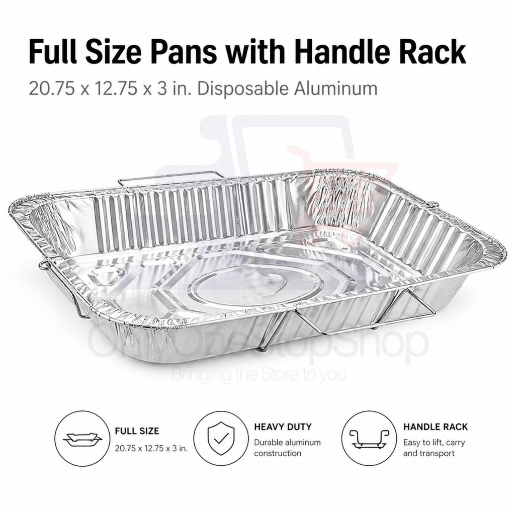 *WHOLESALE* 20.75X12.75X3 in. Full Size Pans with Handle Rack Aluminum Disposable 50/Case
