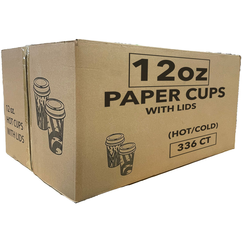 *WHOLESALE* 12oz Paper Cups Hot/Cold With Lids 336/Case