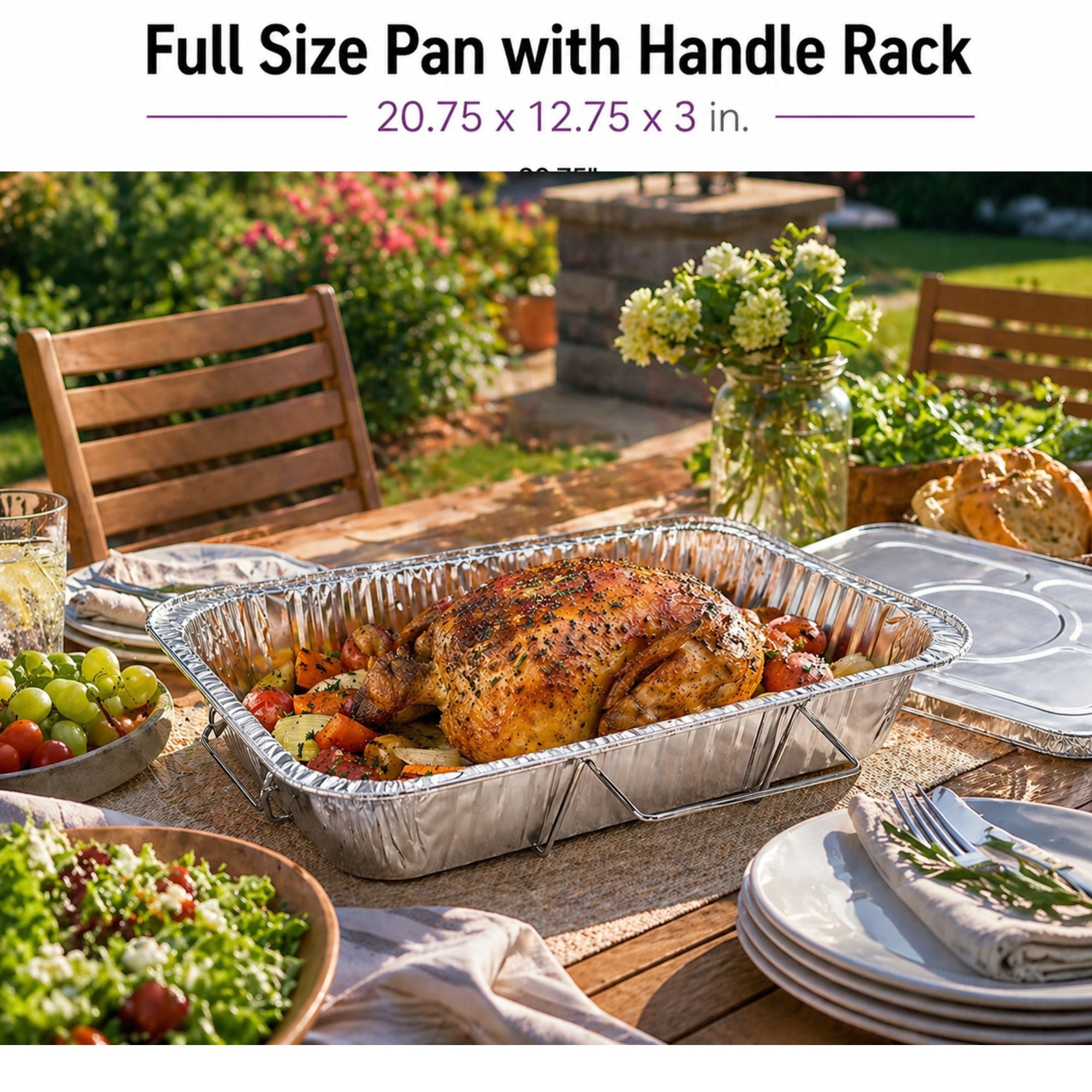 Full Size Pan 20.75X12.75X3 inches Aluminum with Handle Rack & Lids