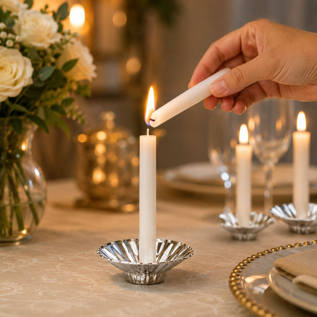 50 Count Disposable Candle Holders for Standard Taper Candles Silver Plastic Holders