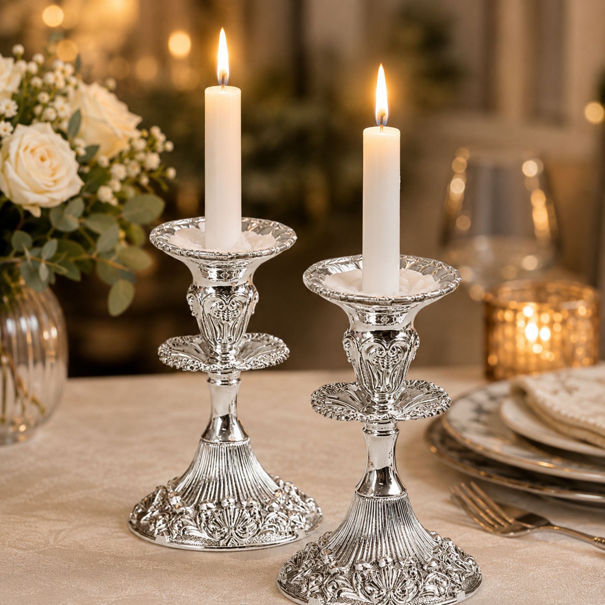 50 Count Disposable Candle Holders for Standard Taper Candles Silver Plastic Holders