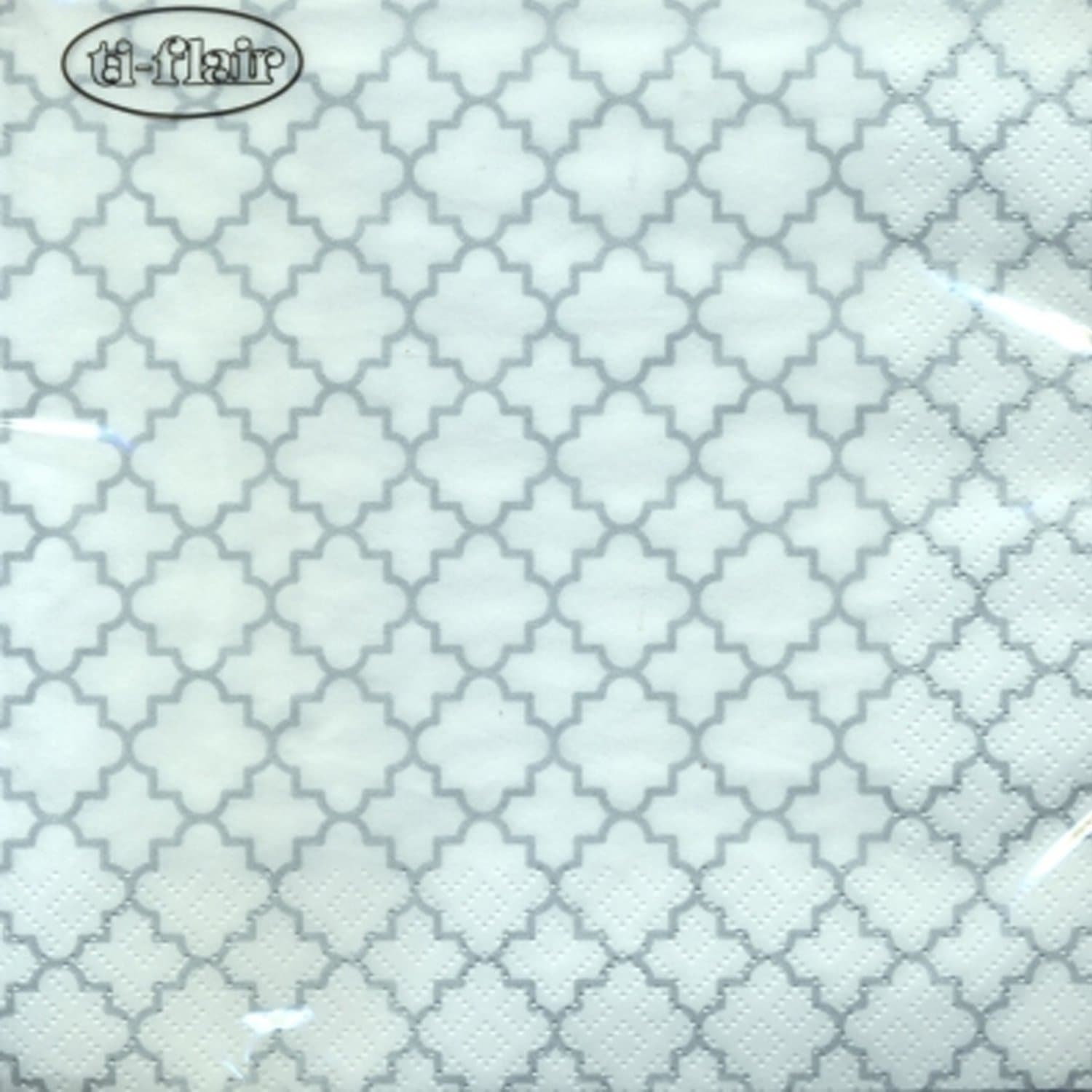 Quattrefoil White/Silver Lunch Napkins 20 Pack