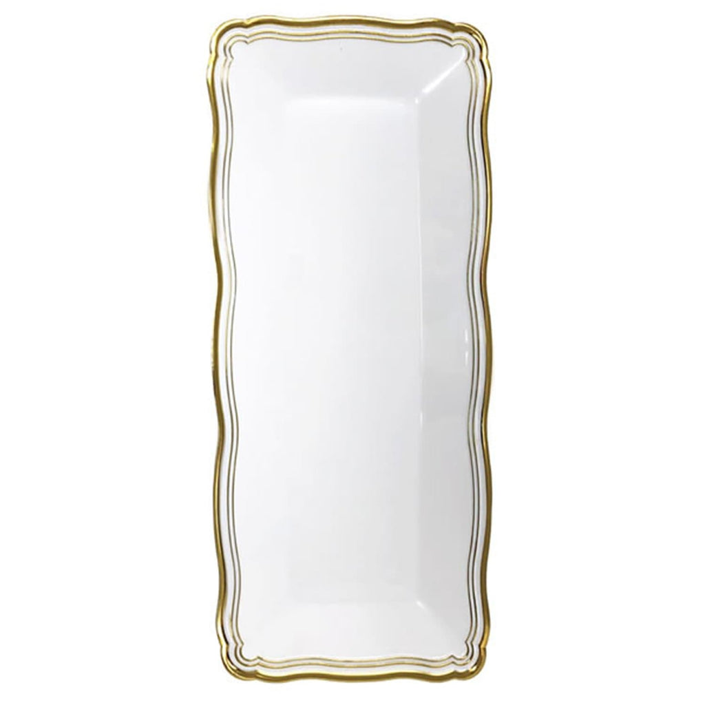 Aristocrat 13.75"x6" White & Gold Narrow Serving Trays Plastic 2 Pack Serverware Decorline 2 Pieces