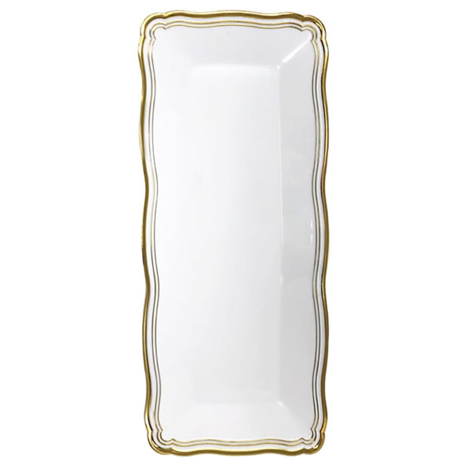 Aristocrat 13.75"x6" White & Gold Narrow Serving Trays Plastic 2 Pack Serverware Decorline 2 Pieces