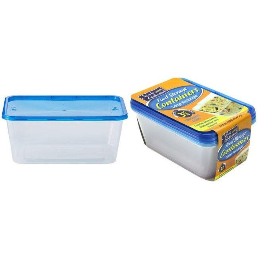 34oz Light Weight Plastic Storage Container With Lid Large 3 Pack