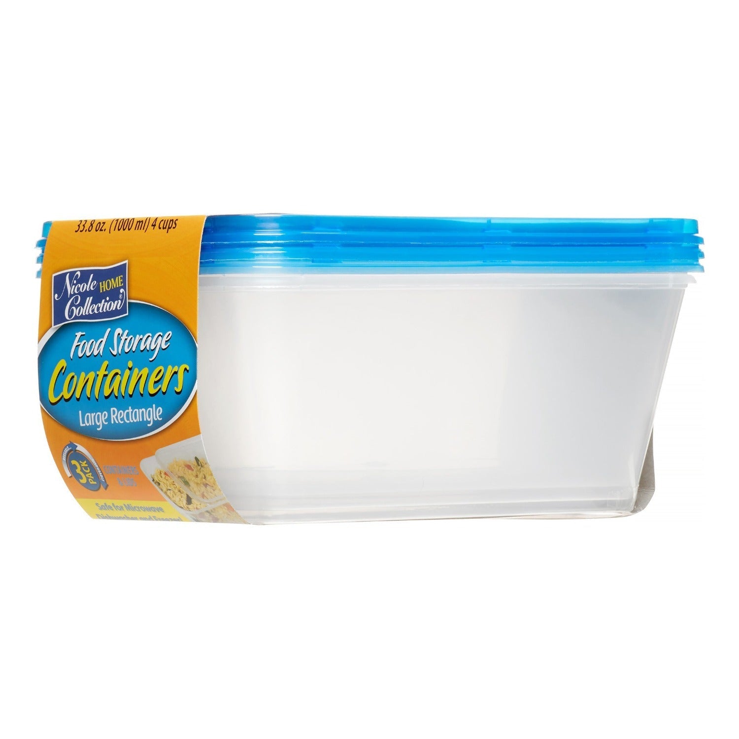 34oz Light Weight Plastic Storage Container With Lid Large 3 Pack