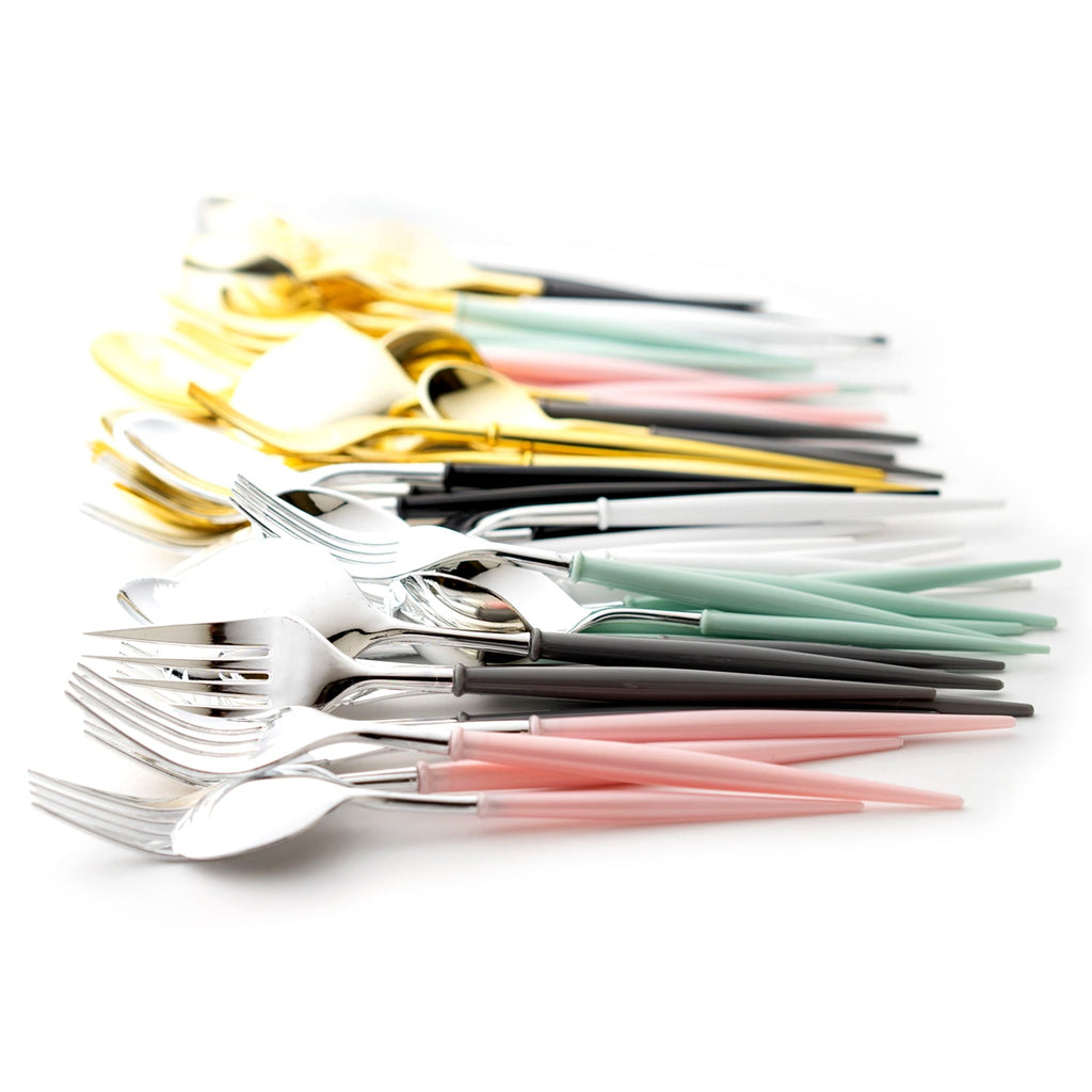 Noble Plastic Shiny Silver Top/Black Bottom Cutlery Set 40Pack