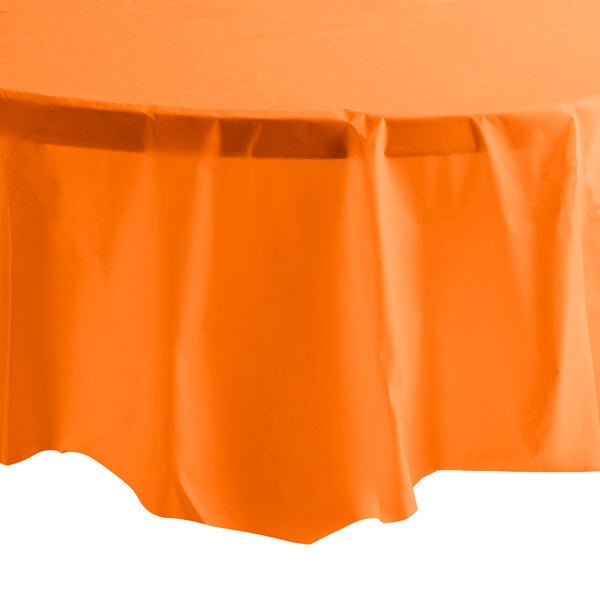 *WHOLESALE* 84'' Round Orange Table Cloth Plastic Disposable 36 Pack