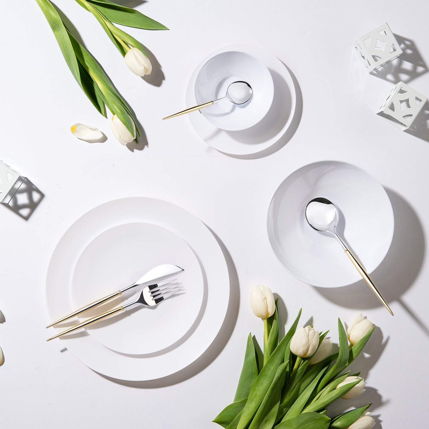 White Plastic Dinnerware Set- Value Pack-Organic