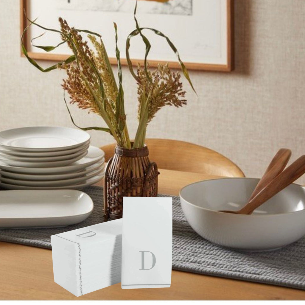 Letter D Silver Monogram Paper Dinner Napkins  14 Pack