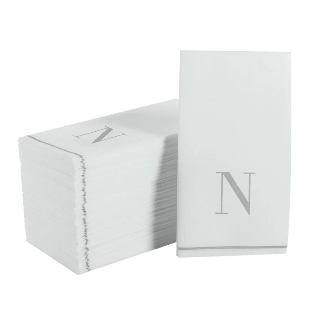 Letter N Silver Monogram Paper Dinner Napkins 14 Pack