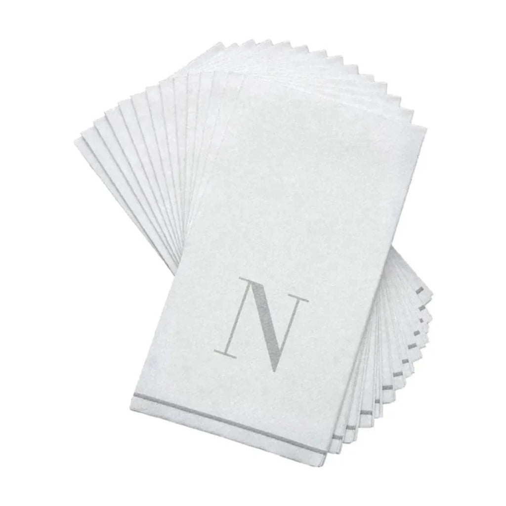 Letter N Silver Monogram Paper Dinner Napkins 14 Pack