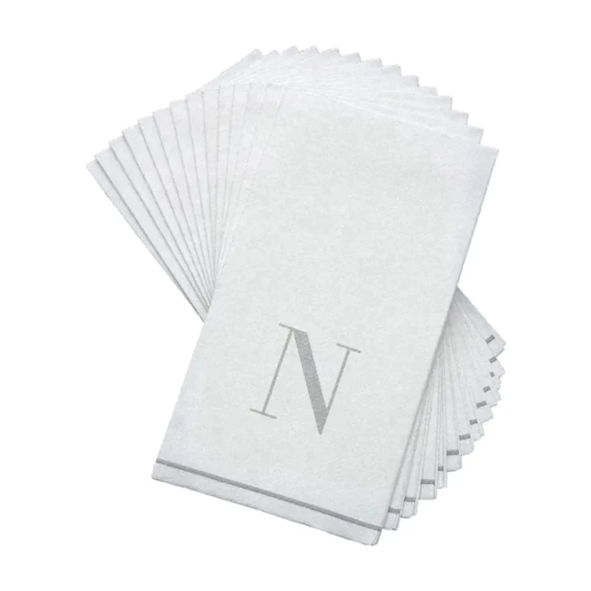 Letter N Silver Monogram Paper Dinner Napkins 14 Pack