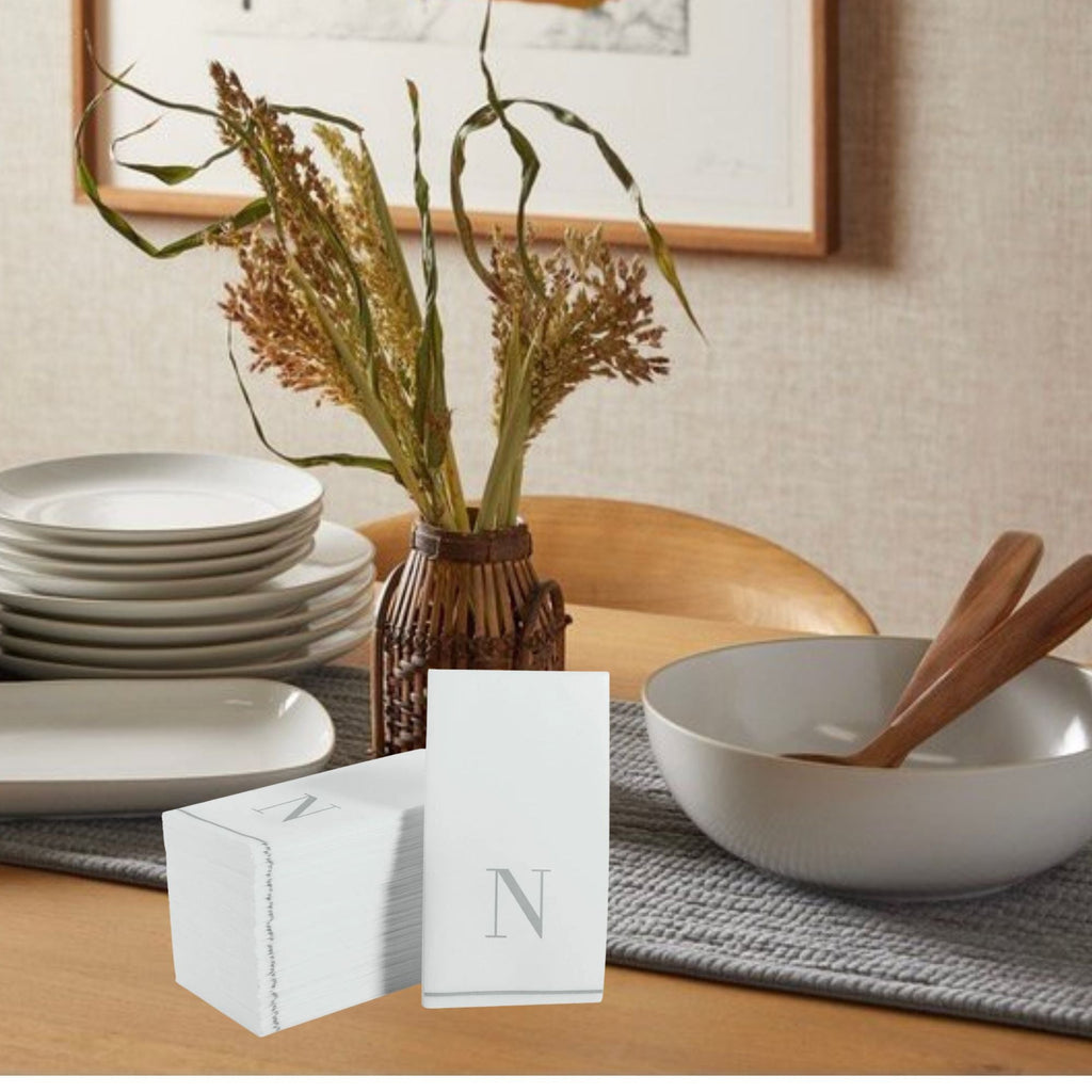 Letter N Silver Monogram Paper Dinner Napkins 14 Pack