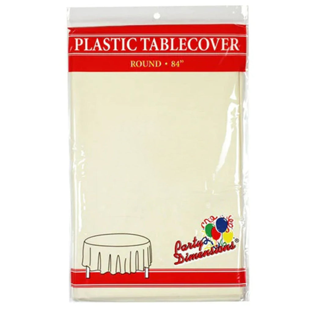 84'' Ivory Round TableCloth Plastic Disposable