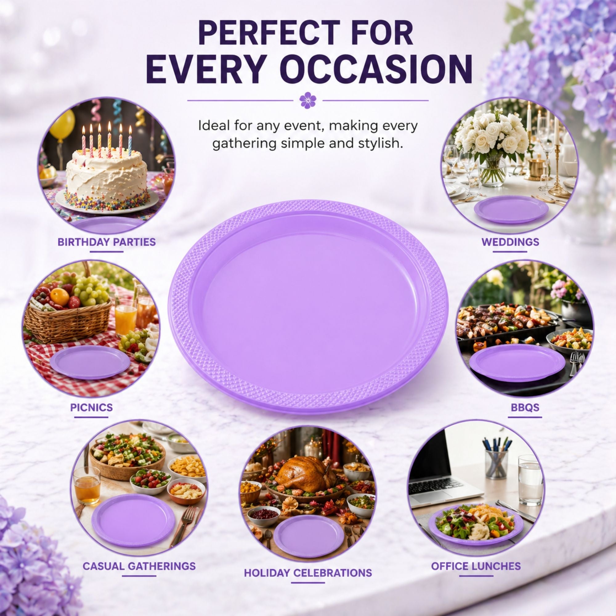 9" Plastic Hydrangea Plastic Plate Disposable