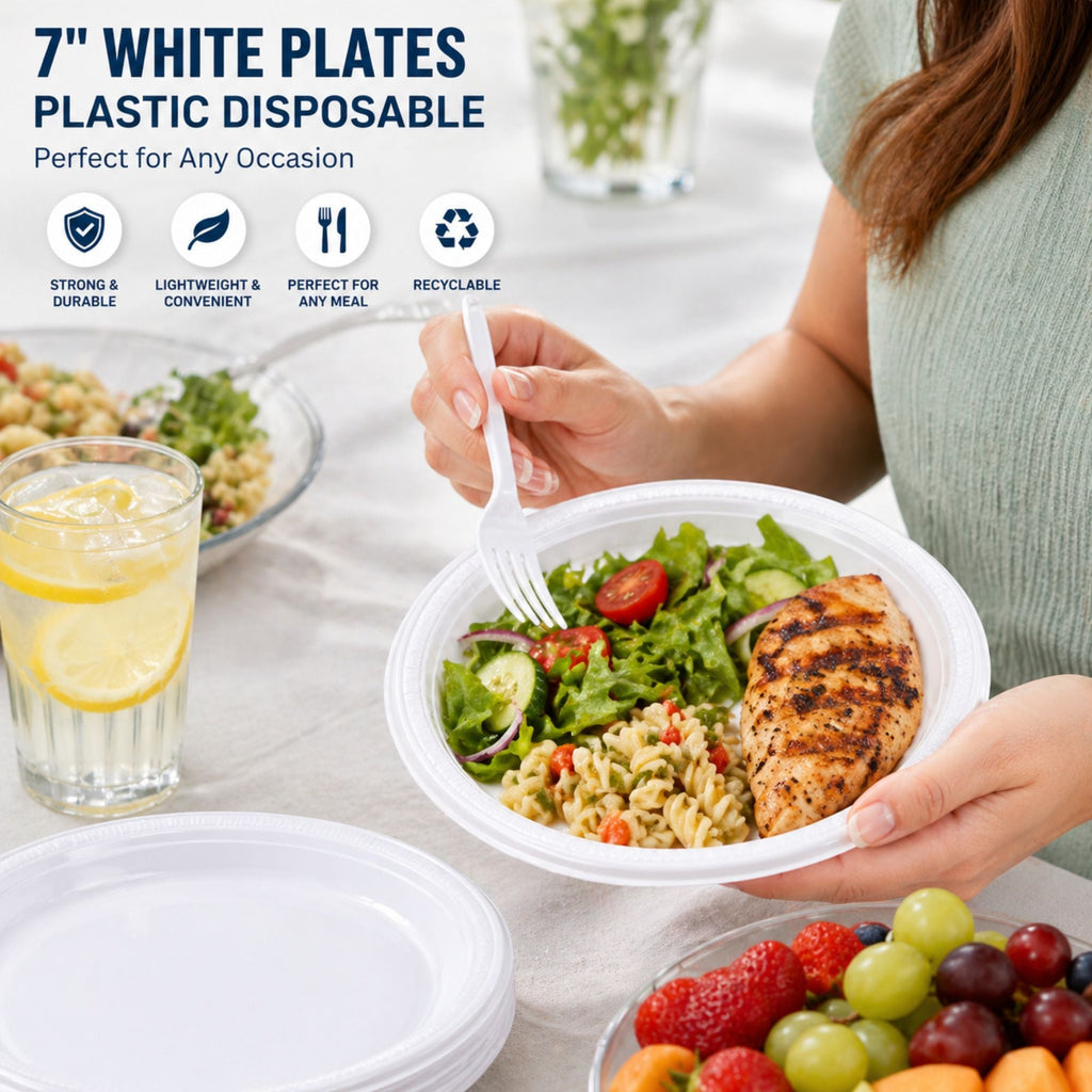 7" White Plates Plastic Disposable