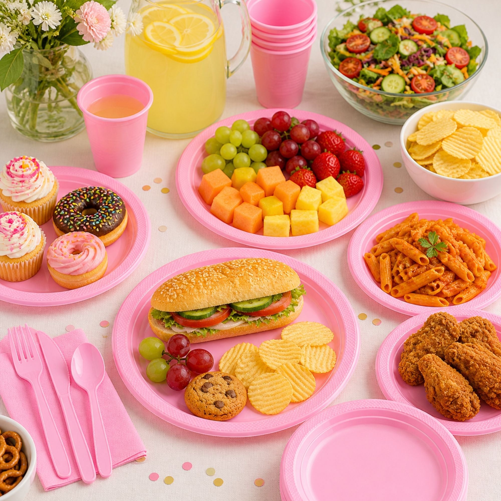 7" Pink Plastic Plate Disposable Durable