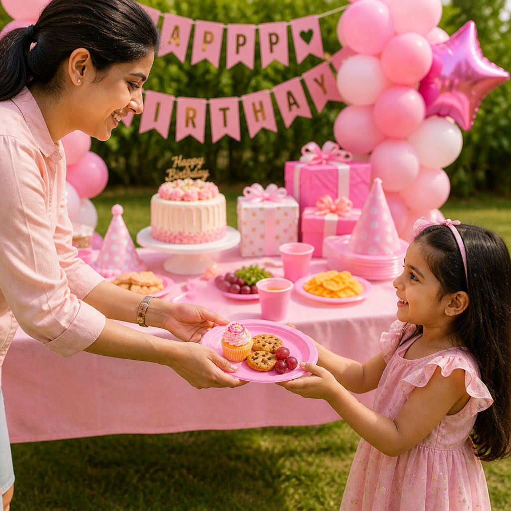 9" Pink Plastic Plate Disposable Durable