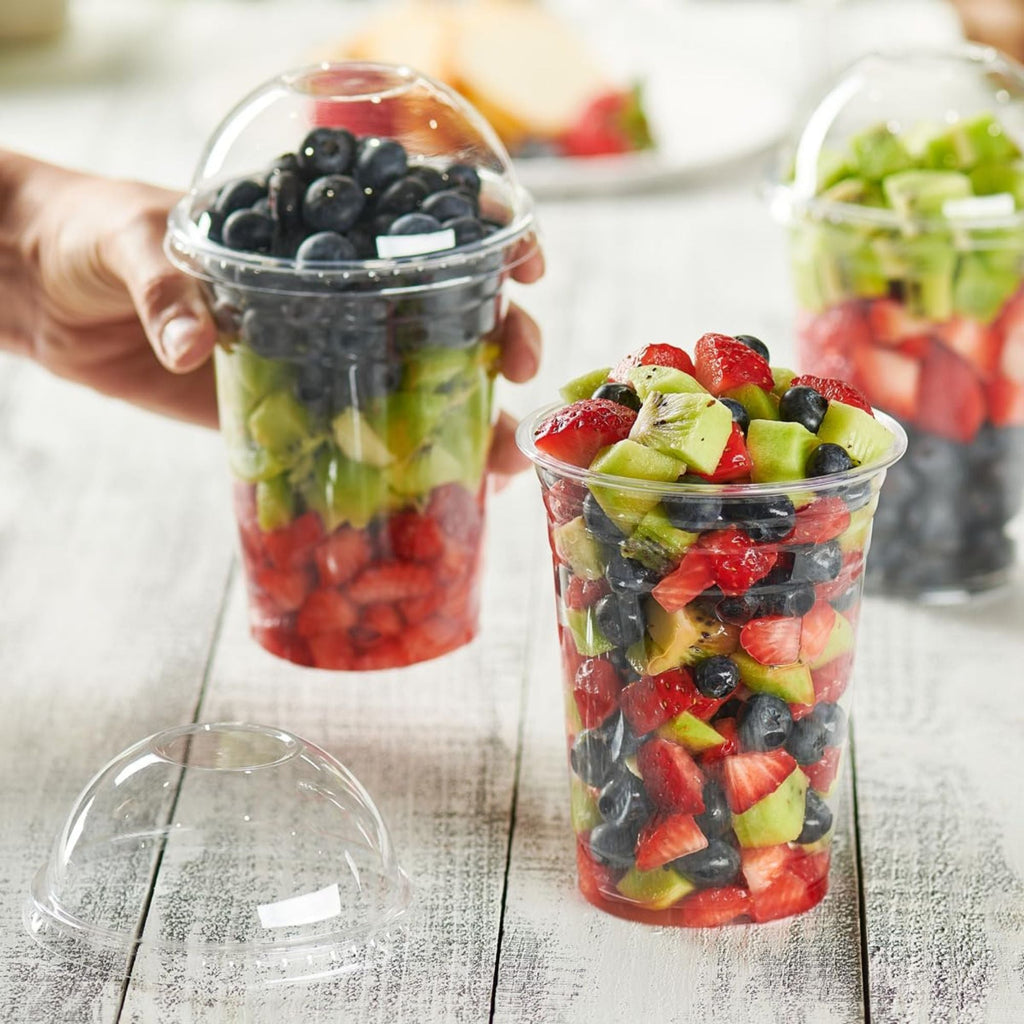24oz Clear PET Cups with 2" Wide Dome Lid & Straw Plastic Disposable