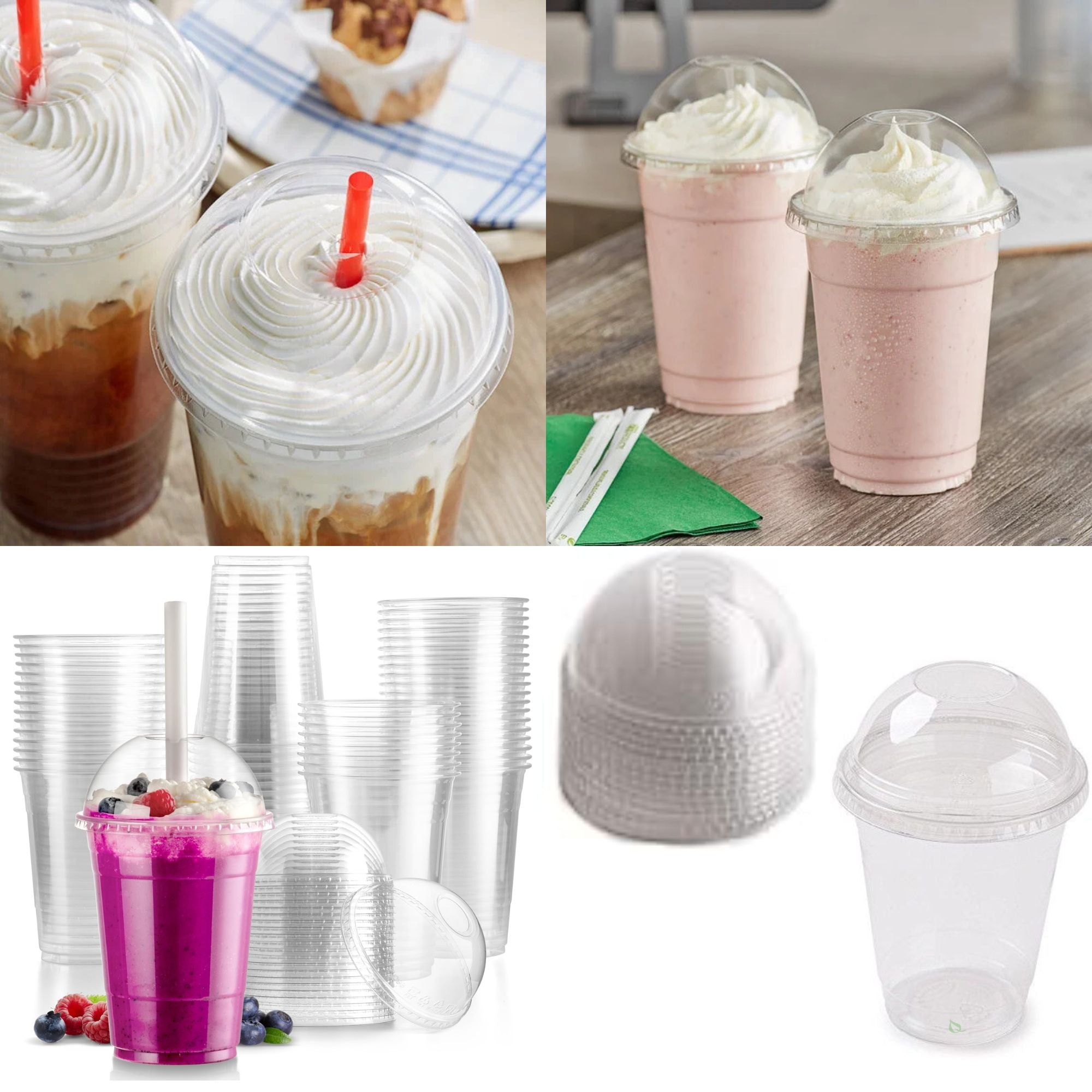 24oz Clear PET Cups with 2" Wide Dome Lid & Straw Plastic Disposable