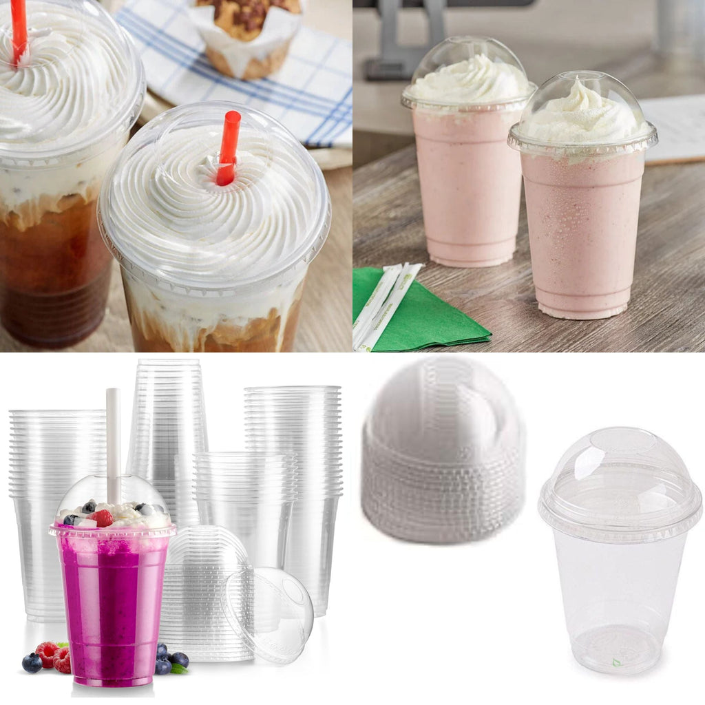 16oz Clear PET Cups with 2" Wide Hole Dome Lid & Straw Plastic Disposable