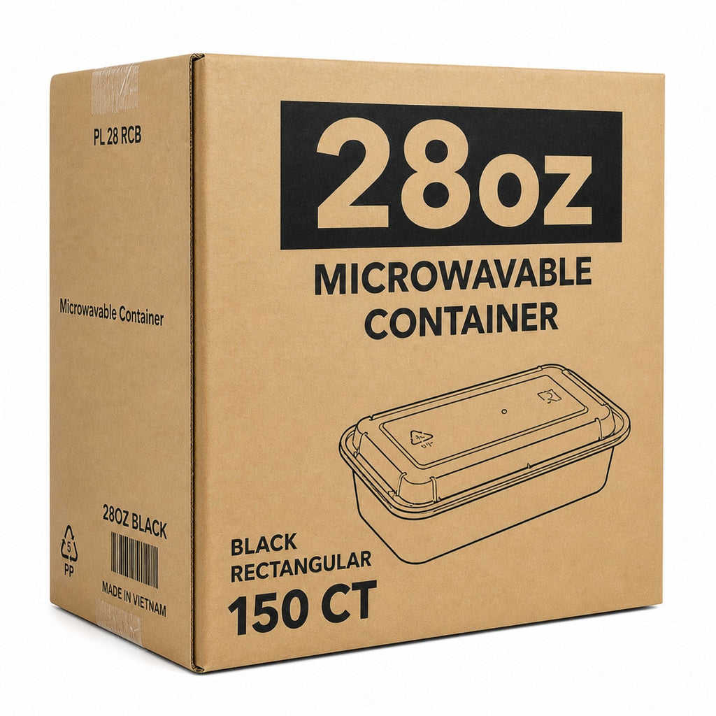 *WHOLESALE* 28oz Black Plastic Rectangular Containers with clear lids 150/Case