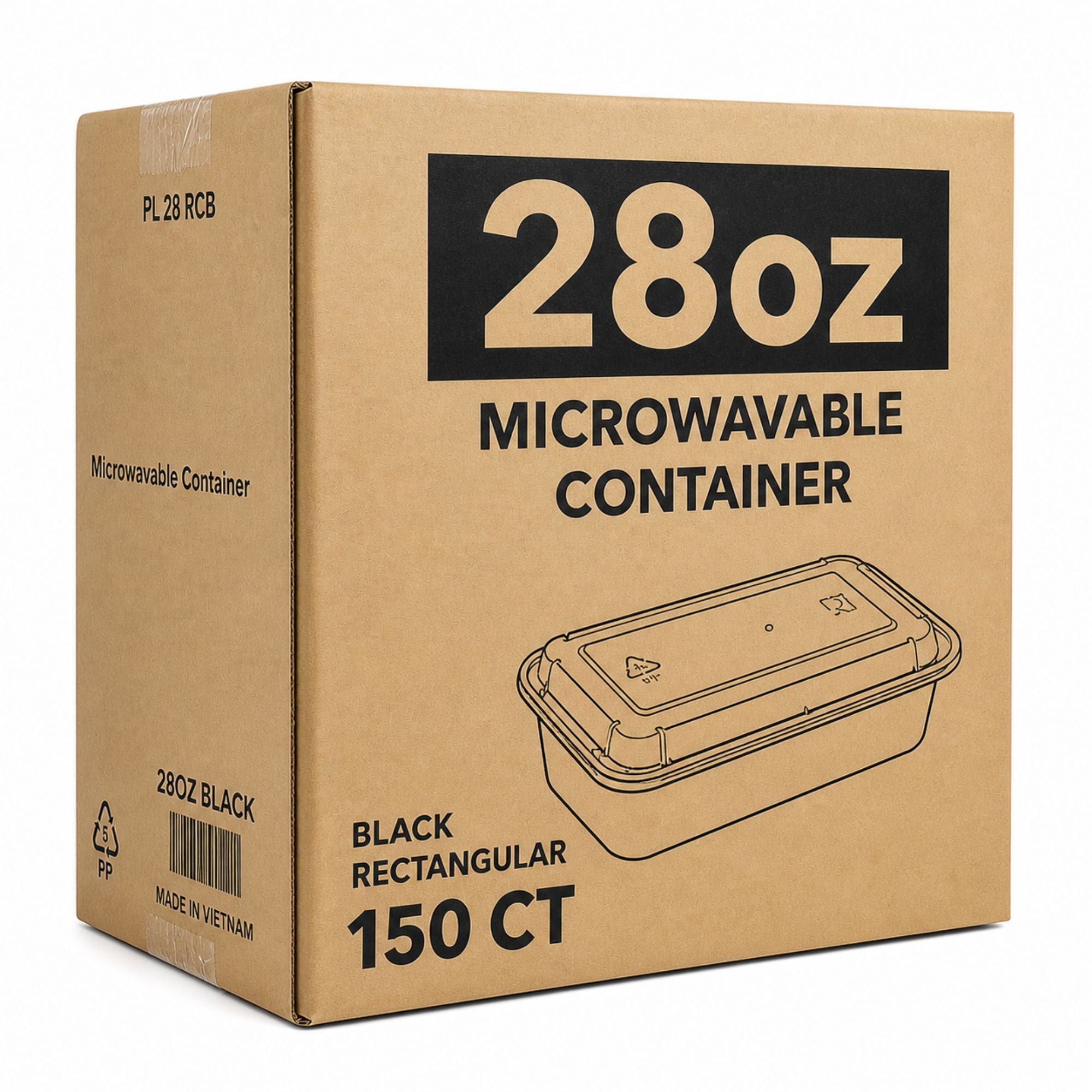*WHOLESALE* 28oz Black Plastic Rectangular Containers with clear lids 150/Case