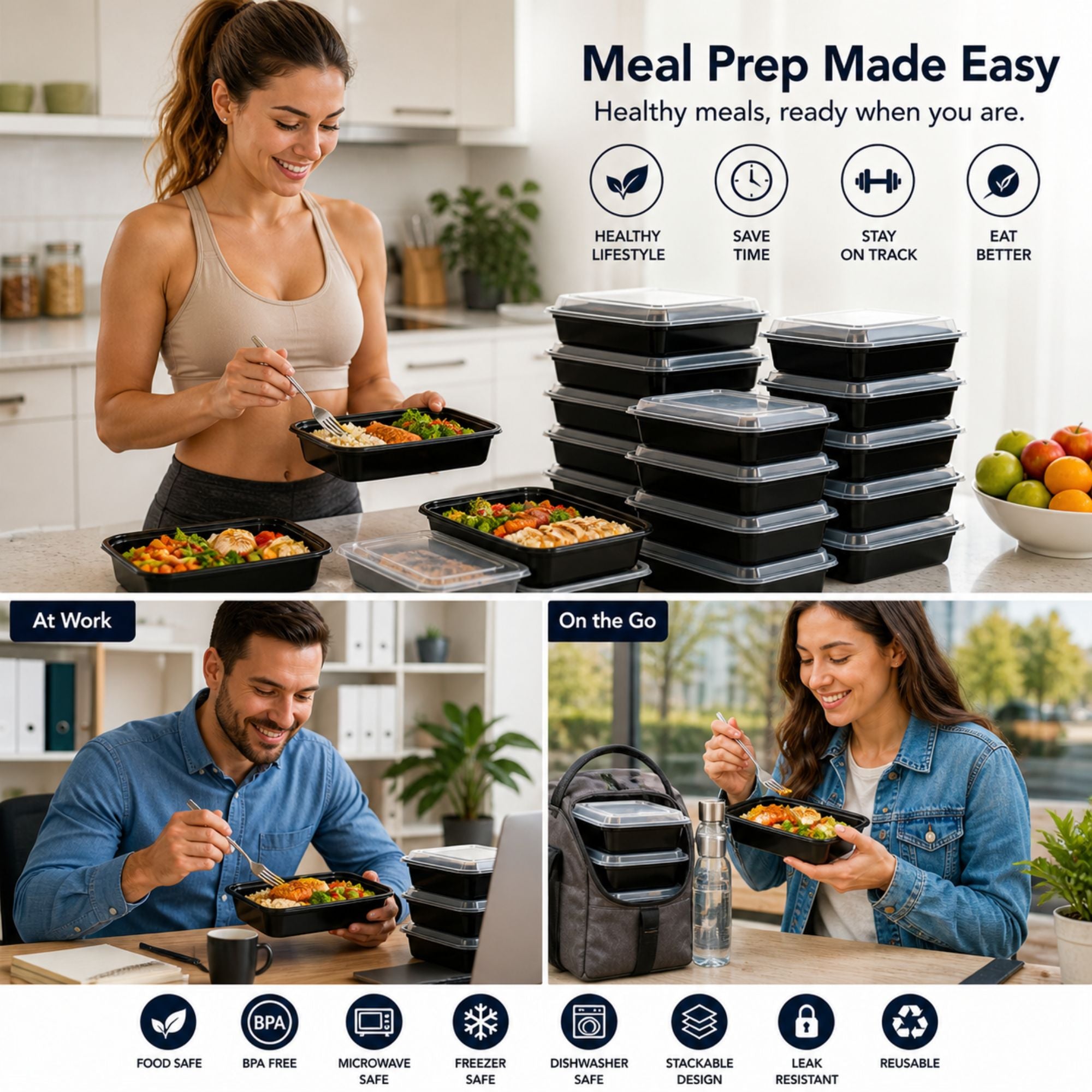 *BUY BULK* 28oz Rectangular Meal Prep Containers with Lids – BPA Free Plastic
