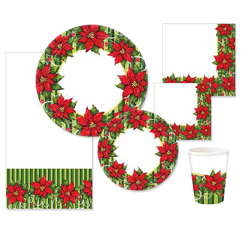 Poinsettia Wreath Plastic Table Cloth 54" x 96" 1 Count