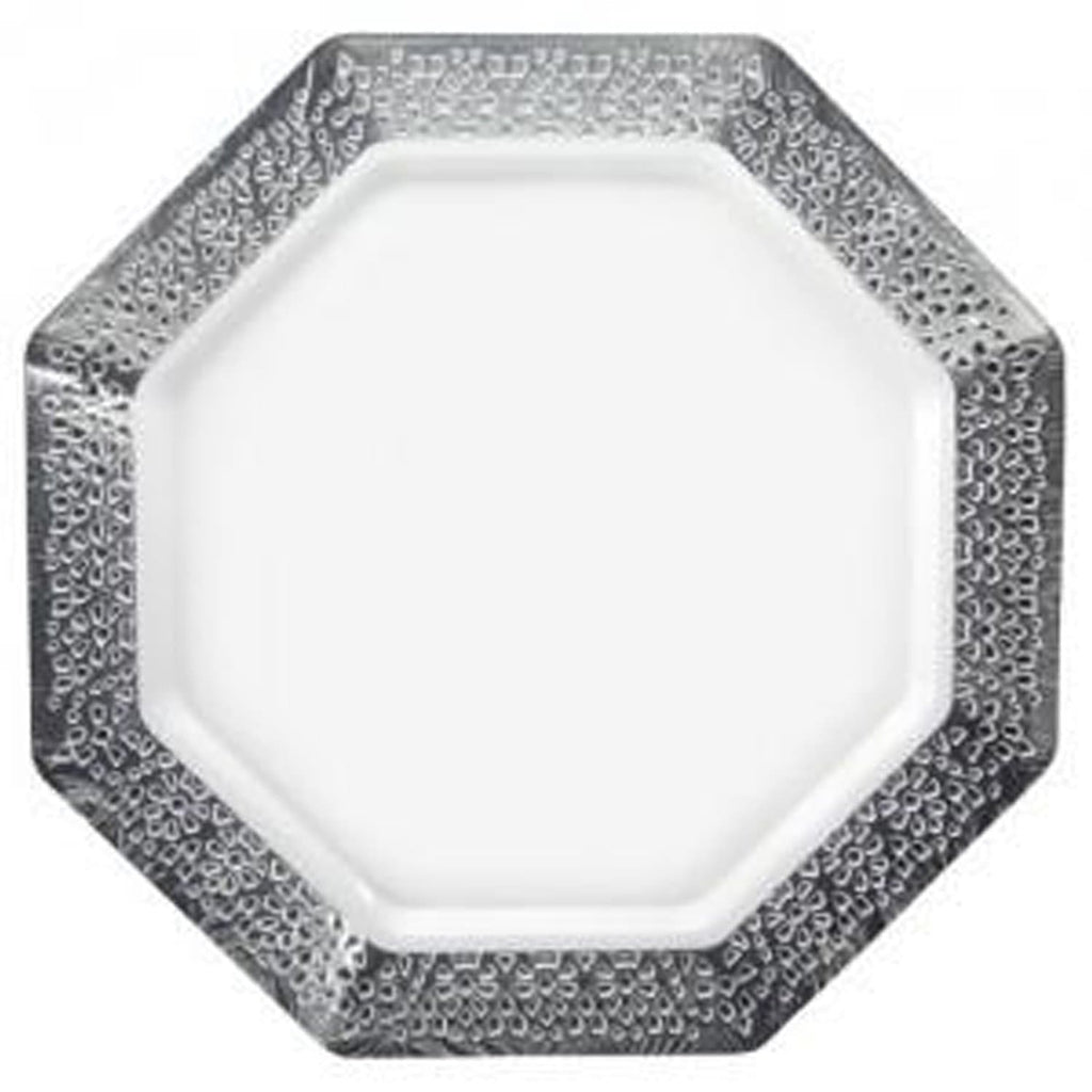Pearl 11" Plate White Silver Rim Lacetagon Plastic