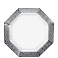 Pearl 9.25" Plate White Silver Rim Lacetagon Plastic