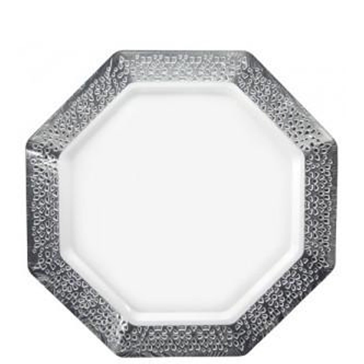 Pearl 9.25" Plate White Silver Rim Lacetagon Plastic