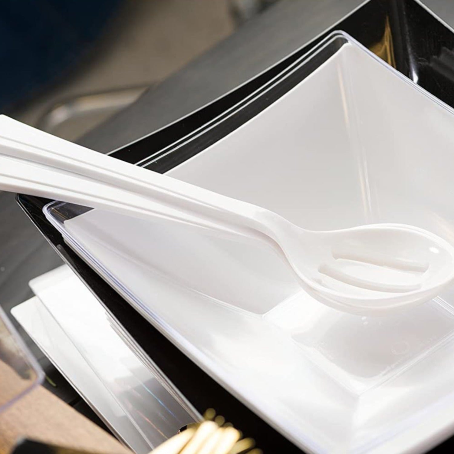 12" White Salad Heavy Weight Serving Spoon Plastic